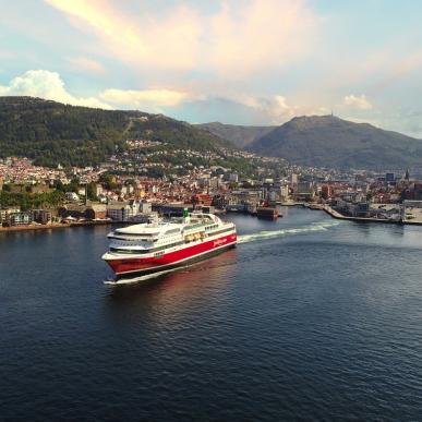 A picture showing Stavangerfjord leaving the city of Bergen